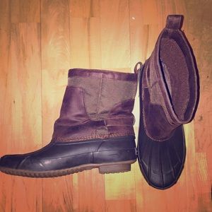 Lucky Brand navy and brown rain boots. Like new.